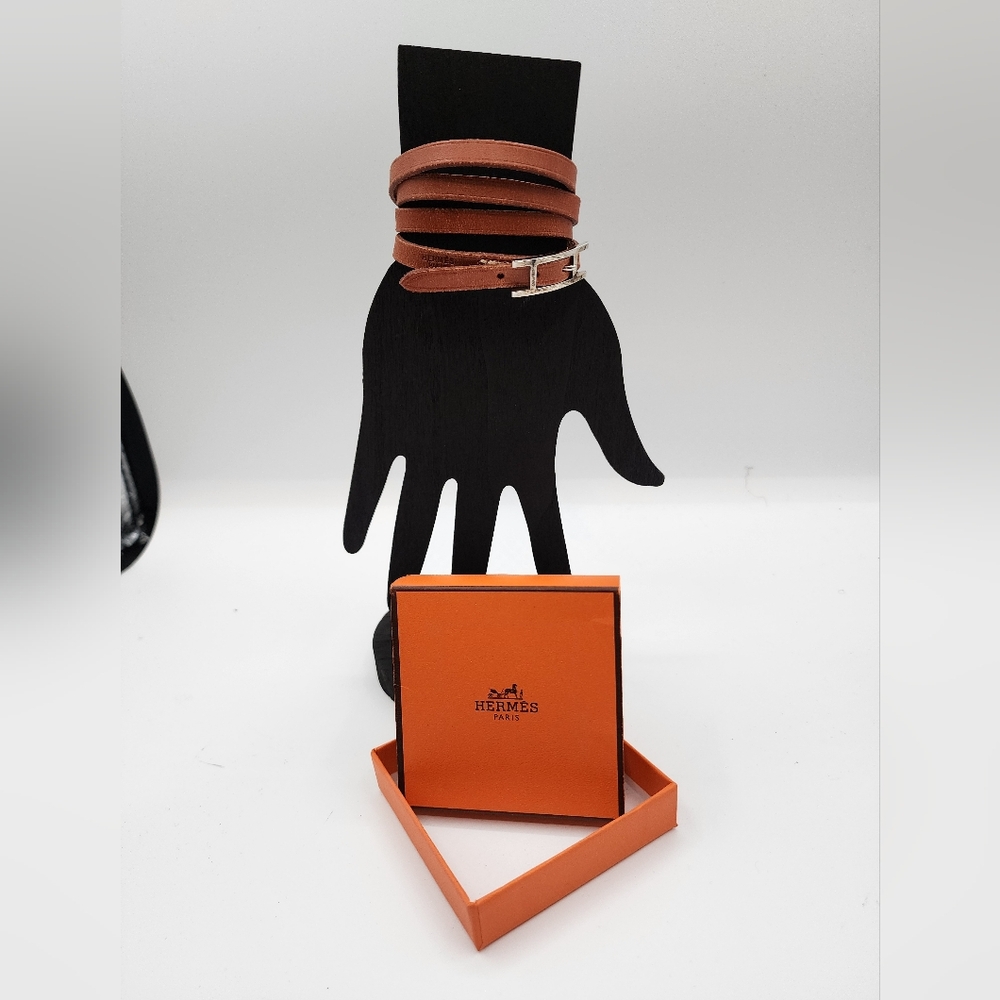 Hermes Unisex Brown Hapi Palladium H Wrap Bracelet